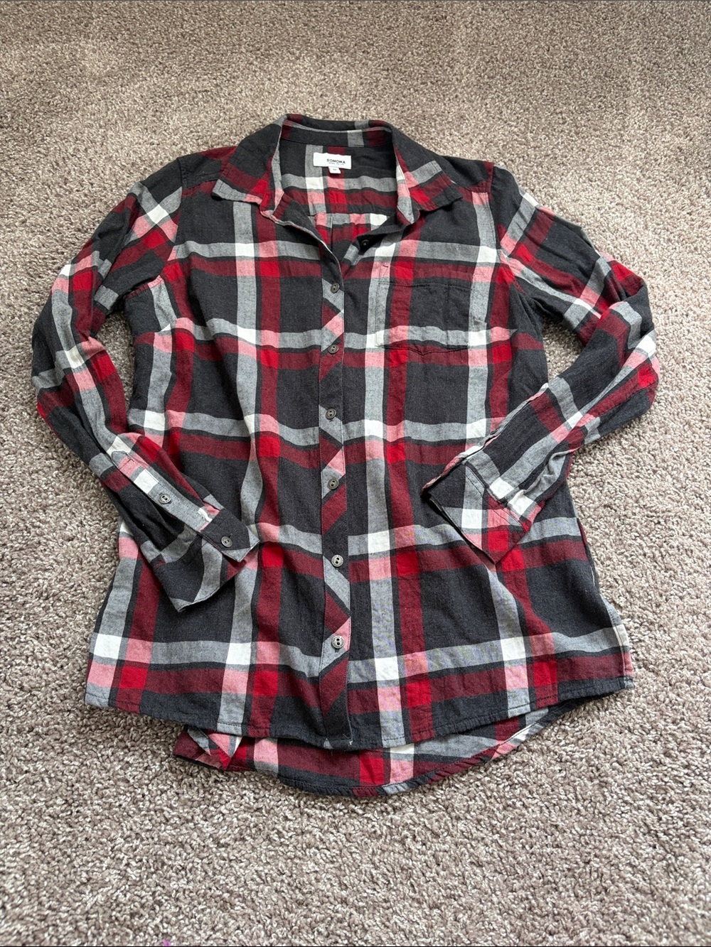 100% Cotton Sonoma Red White & Gray Plaid Collared Button Shirt